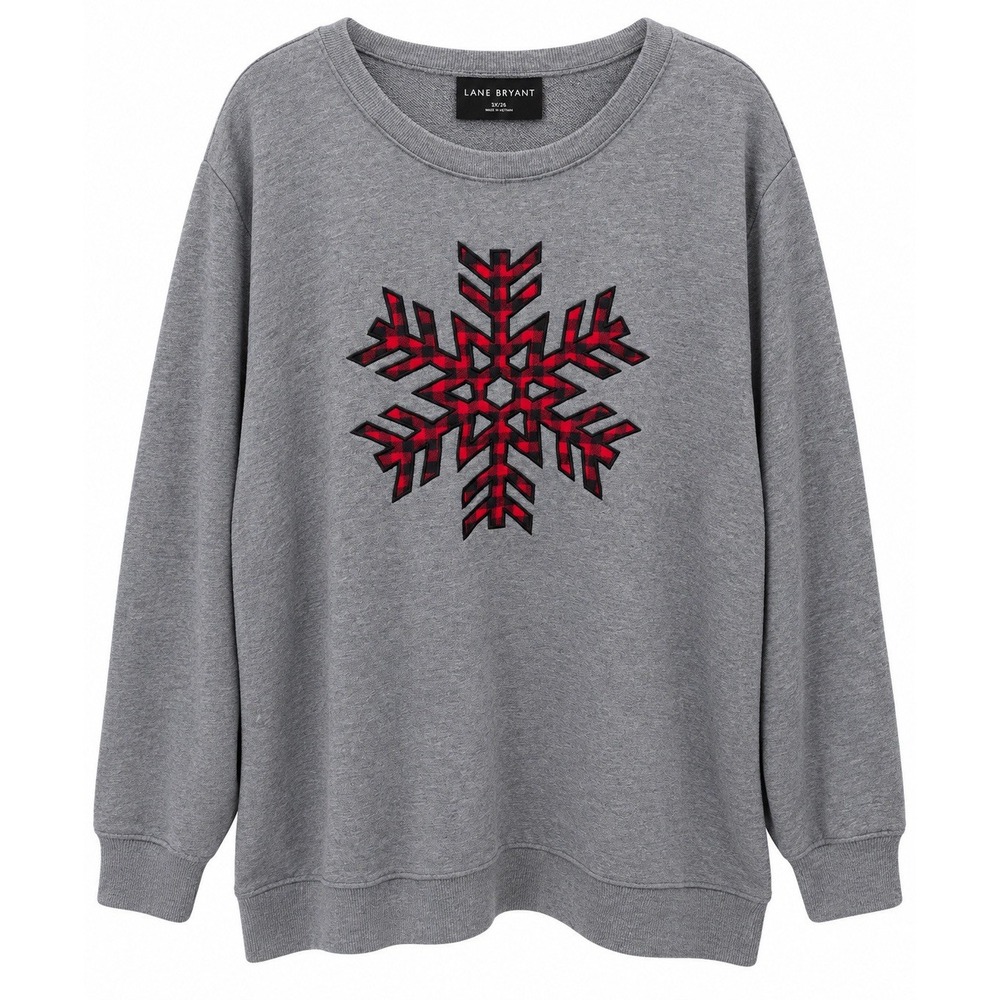 Lane Bryant 30/32 Christmas Sweatshirt Gray Buffalo Plaid Snowflake Plus Size